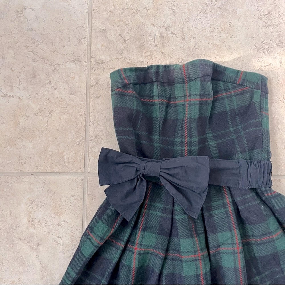 Abercrombie Fitch Plaid Preppy Holiday Blue Green Red Mini Strapless Dress - Picture 2 of 4